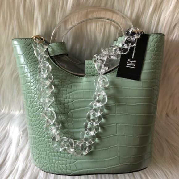 INC International Concepts Handbags - INC Mint Green Faux Crocodile Embossed Bucket Bag